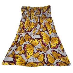 Poema USA Monarch Butterfly Print Midi Dress Women's L beach resort vacation fun